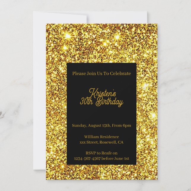 Gold Glitter Birthday Invitation (Front)