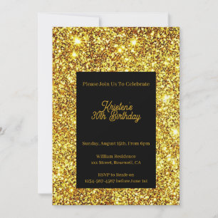 Gold Glitter Birthday Invitation