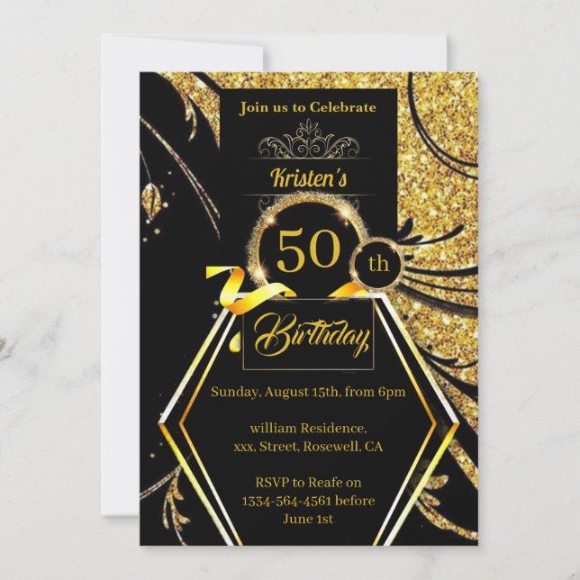 Gold Glitter Birthday Invitation (Front)
