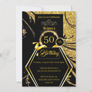 Gold Glitter Birthday Invitation