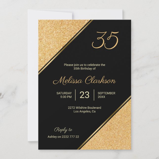 Gold Glitter Birthday Invitation (Front)