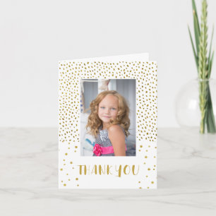 Gold Glitter Birthday Kids Girl 2 Photo Thank you Card