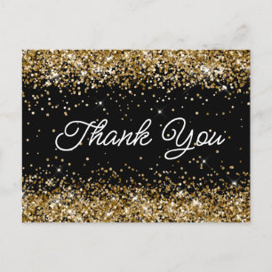 Gold Glitter Black 21st Birthday Script Thank You Postcard
