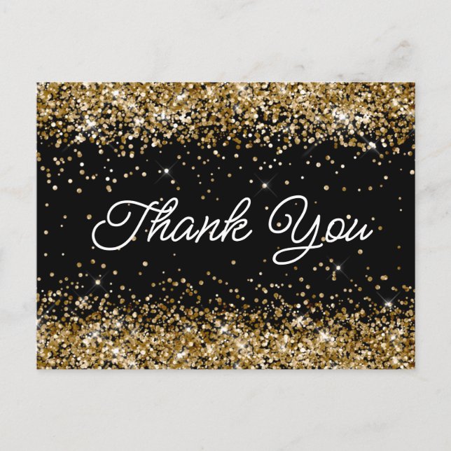 Gold Glitter Black 21st Birthday Script Thank You Postcard (Front)