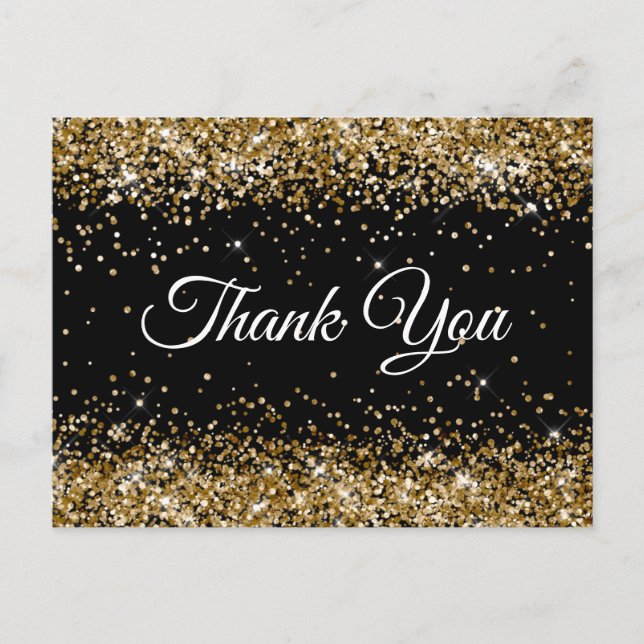 Gold Glitter Black 21st Birthday Thank You Postcard (Front)