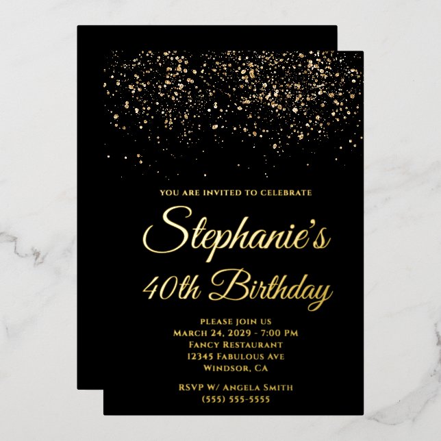 Gold Glitter Black 40th Birthday (Front/Back)