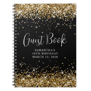 Gold Glitter Black 40th Birthday Guest Notebook