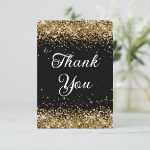 Gold Glitter Black 40th Birthday Thank You Card