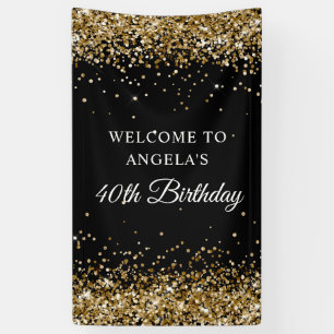 Gold Glitter Black 40th Birthday Vertical Banner