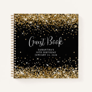 Gold Glitter Black 50th Birthday Guest Notebook