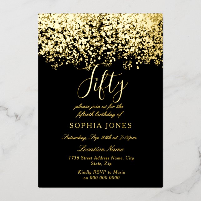 Gold Glitter Black 50th Birthday Party Gold (Front)