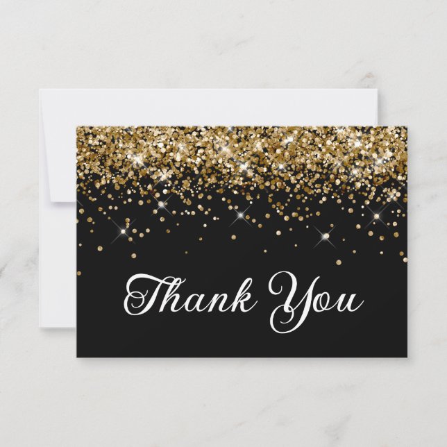 Gold Glitter Black 50th Birthday Thank You Card (Front)