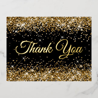 Gold Glitter Black 50th Birthday Thank You Foil Invitation Postcard