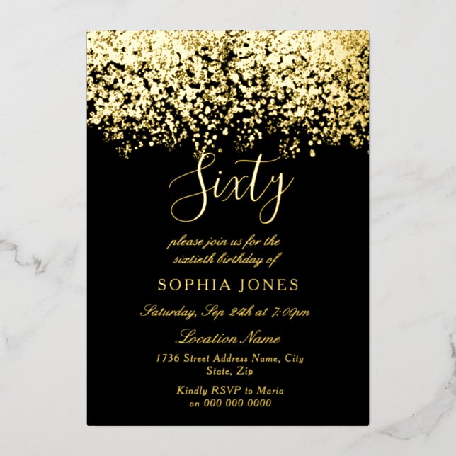 Gold Glitter Black 60th Birthday Party Gold (Front)