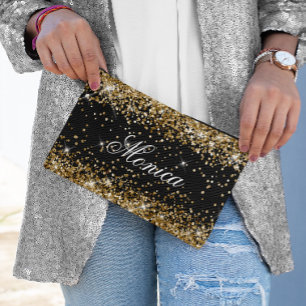 Gold Glitter Black Accessory Pouch