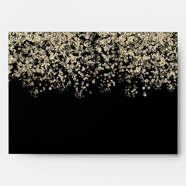 Gold Glitter Black All Occasions Birthday Wedding Envelope (Front)