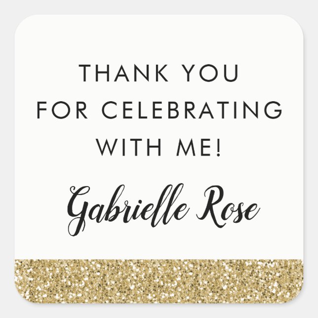 Gold Glitter Black and White Birthday Favour Label (Front)