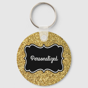 Gold Glitter Black and White Personalised Frame Key Ring