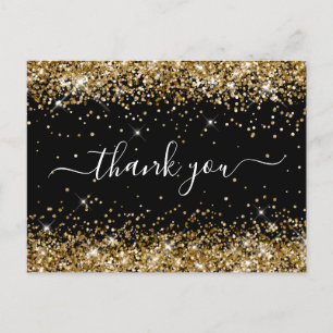 Gold Glitter Black Baby Shower Thank You Postcard