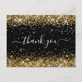 Gold Glitter Black Baby Shower Thank You Postcard