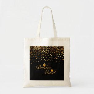 Gold Glitter Black Background Heart Bridesmaid Tote Bag