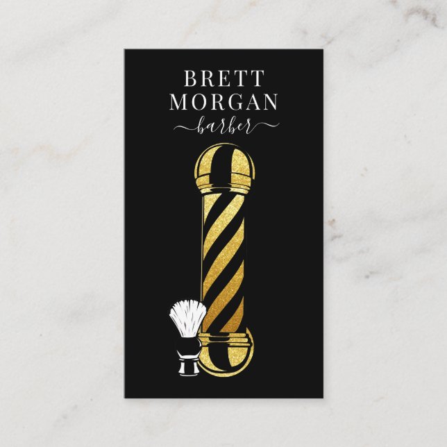 Gold Glitter Black Barber Pole Barber  Business Ca Business Card (Front)