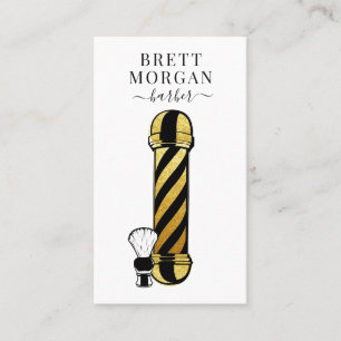 Gold Glitter Black Barber Pole Barber  Business Card