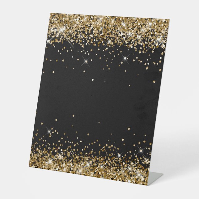 Gold Glitter Black Blank Pedestal Sign (Front)