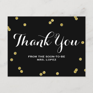 Gold Glitter Black   Bridal Shower Thank You Cards