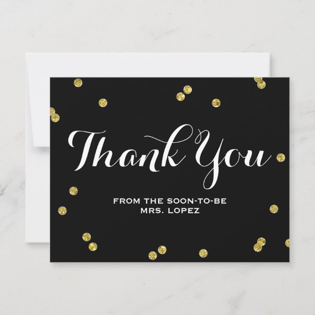 Gold Glitter Black | Bridal Shower Thank You Cards (Front)
