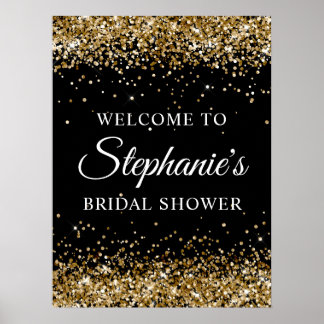 Gold Glitter Black Bridal Shower Welcome Poster