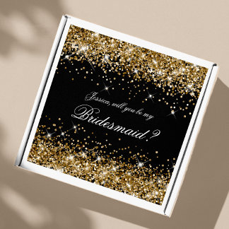 Gold Glitter Black Bridesmaid Proposal Gift Box