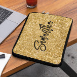 Gold Glitter Black Brush Script Laptop Sleeve<br><div class="desc">Create your own fax luxury vintage gold glitter with name or monogram.
Customise the black colour brush script font calligraphy style and size.
Move,  duplicate or delete the faux sparkle graphic.</div>