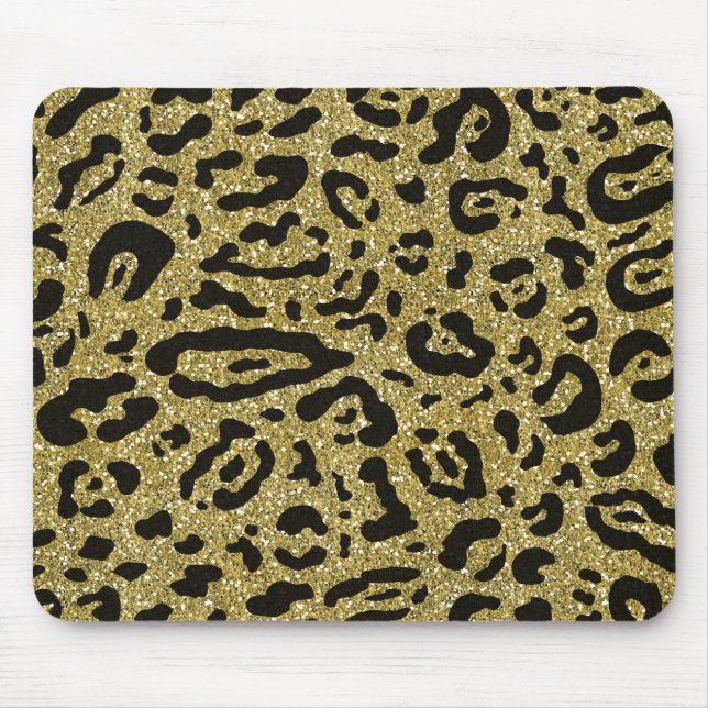 Gold Glitter Black Cheetah Leopard Animal Print Mouse Mat (Front)