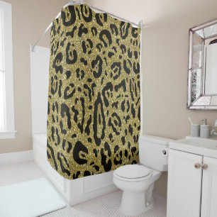 Gold Glitter Black Cheetah Leopard Animal Print Shower Curtain