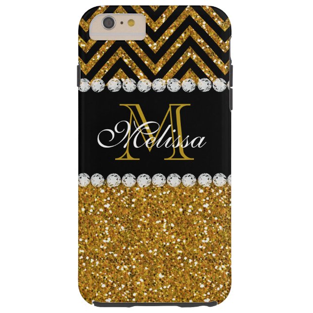 Gold Glitter Black Chevron Monogrammed Case-Mate iPhone Case (Back)