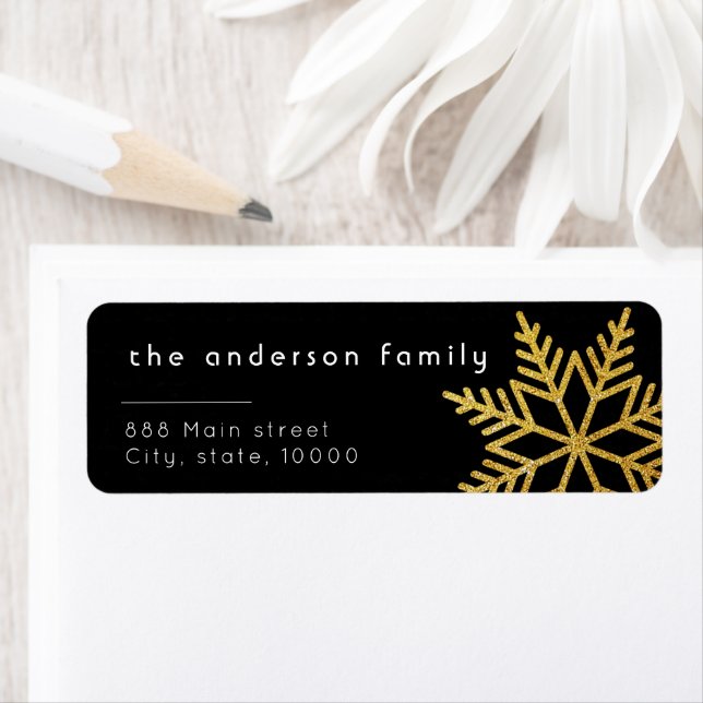Gold Glitter Black Christmas Return Address Label (Insitu)