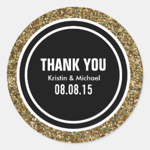 Gold Glitter & Black Custom Thank You Label
