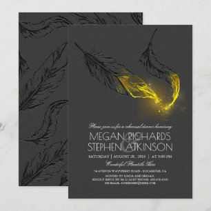 Gold Glitter Black Feathers Rehearsal Dinner Invitation