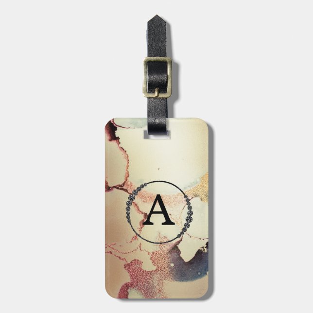 *~* Gold Glitter Black Initial Diamond Bling Luggage Tag (Front Vertical)