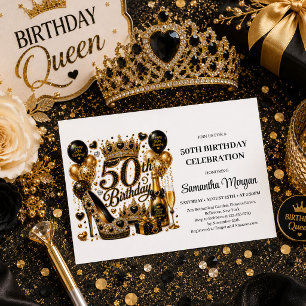 Gold Glitter Black Luxury Fifty And Fabulous Invit Invitation