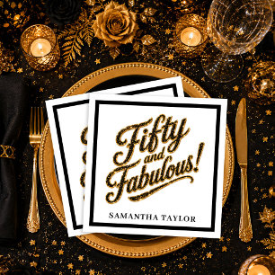 Gold Glitter Black Luxury Fifty And Fabulous Napki Napkin