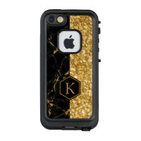 Gold Glitter & Black Marble Stone Texture Print