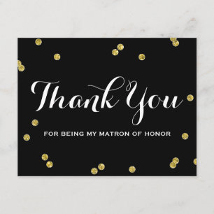 Gold Glitter Black   Matron Honour Thank You Cards