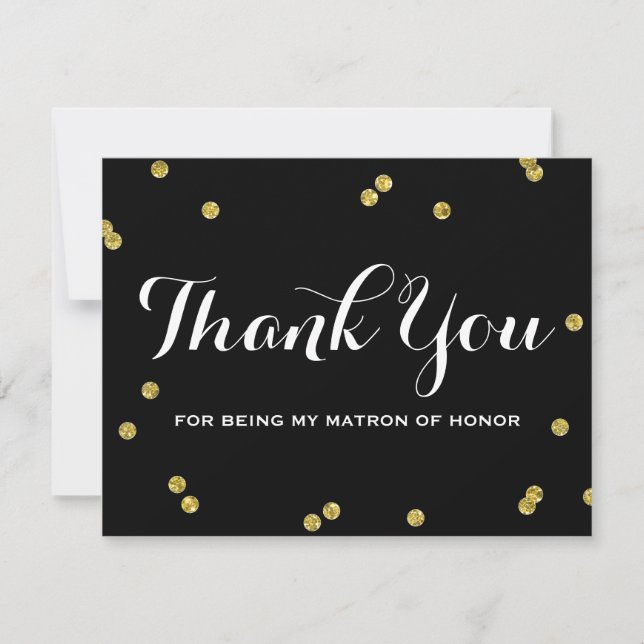 Gold Glitter Black | Matron Honour Thank You Cards (Front)