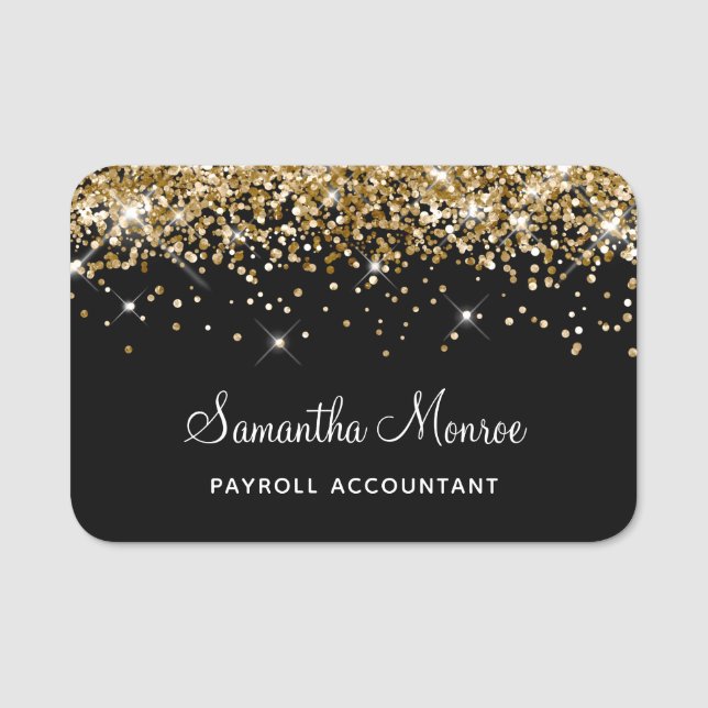 Gold Glitter Black Name Tag (Front)