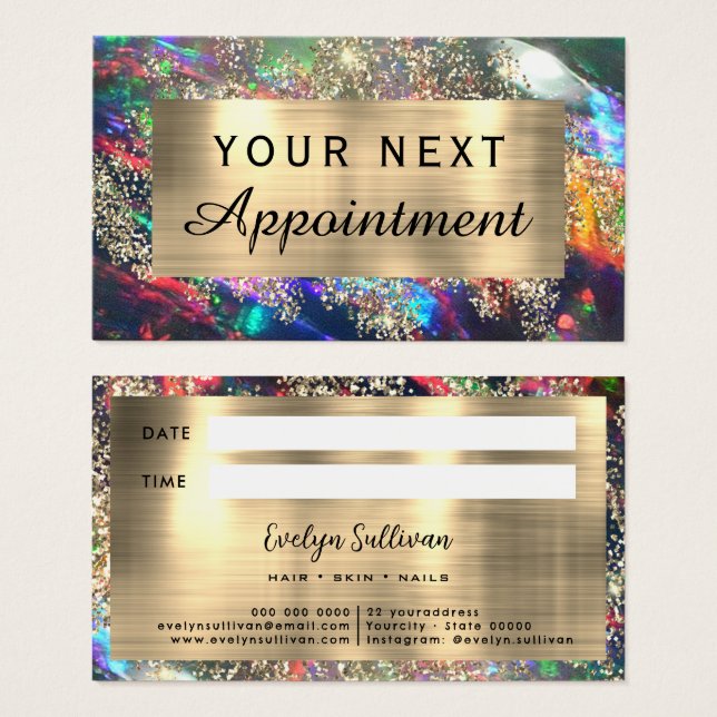 Gold glitter black opal appointment card (Front & Back)