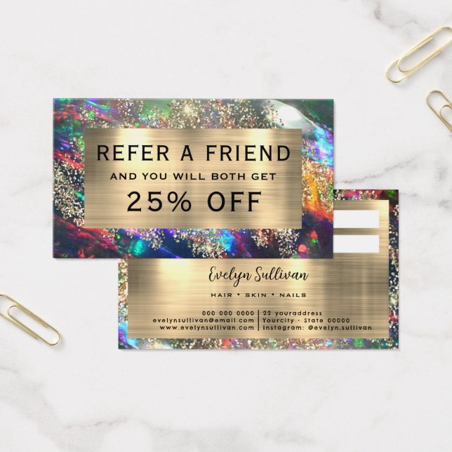 Gold glitter black opal referral card (Office)
