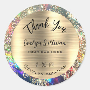 Gold Glitter Black Opal Thank You  Classic Round Sticker