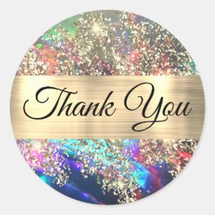 Gold glitter black opal thank you sticker